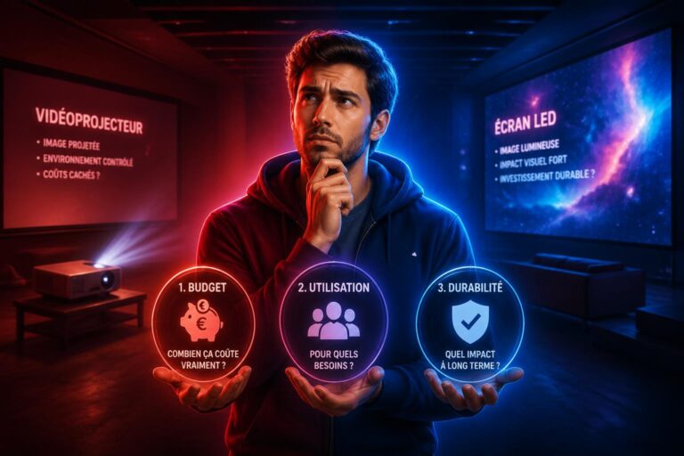 découvrez pourquoi choisir entre vidéoprojecteur et écran led est souvent source d'erreurs, et apprenez à faire le bon choix grâce à 3 questions simples.