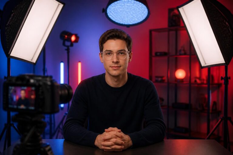 découvrez notre check-list essentielle pour la location d'éclairage vidéo et apprenez à éviter les ombres dures ainsi que les reflets sur les lunettes pour un rendu optimal.