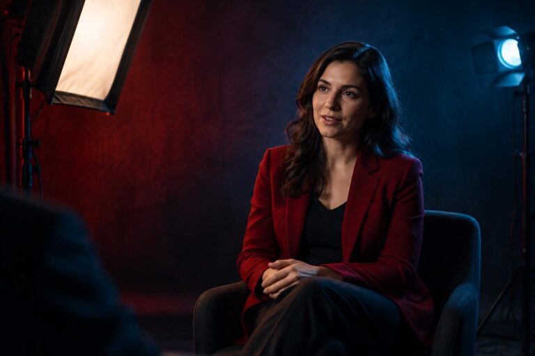 découvrez comment obtenir un rendu cinéma pour une interview avec seulement deux sources de lumière et un fond simple.
